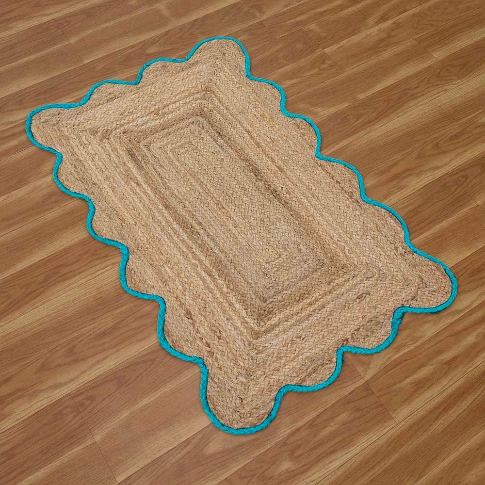 Stunning Hand Braided Sky Blue Bordered Jute Rug - Image 4