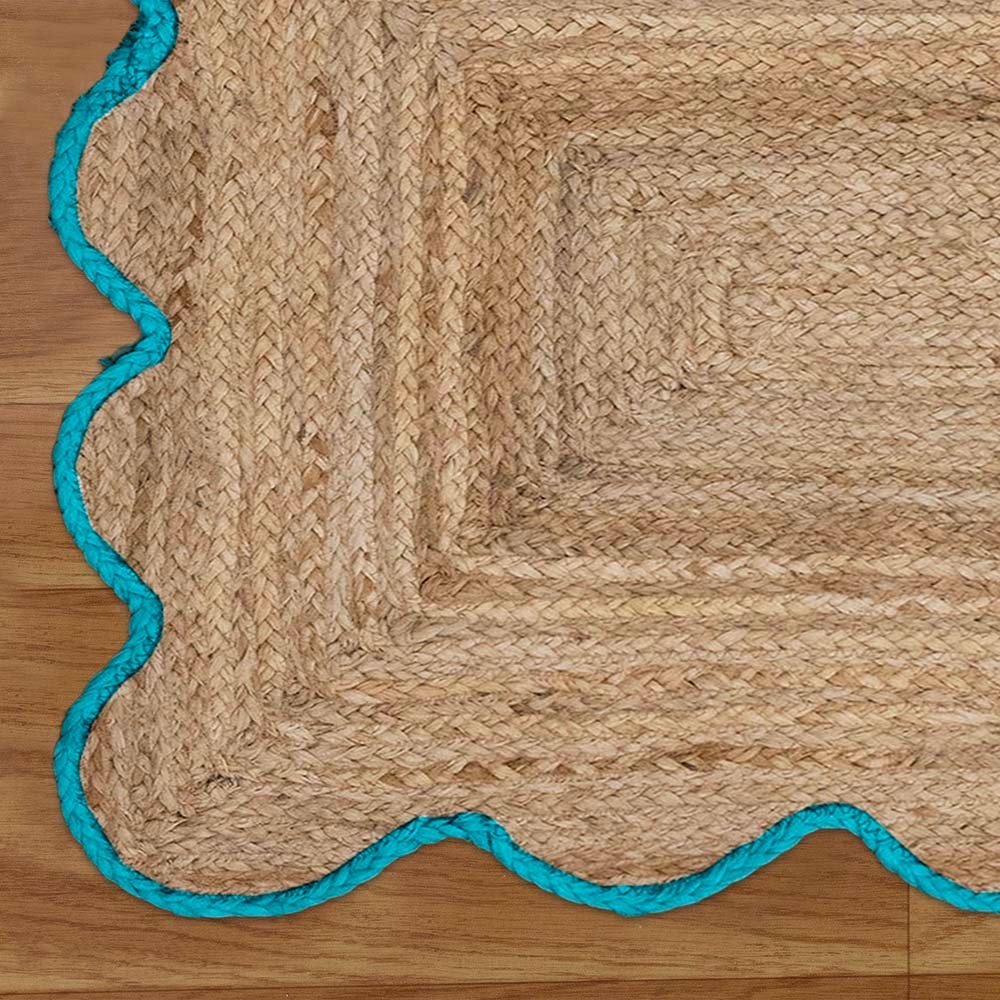 Stunning Hand Braided Sky Blue Bordered Jute Rug - Image 5