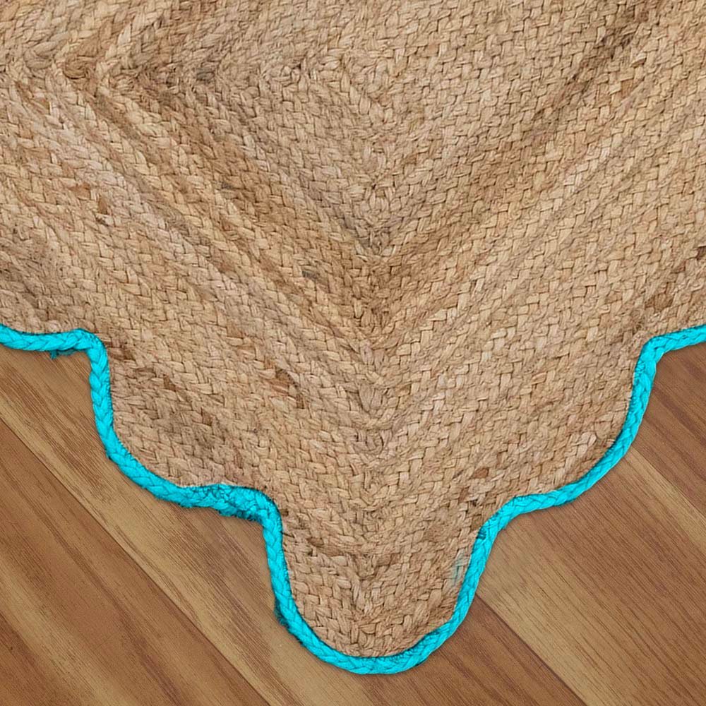 Stunning Hand Braided Sky Blue Bordered Jute Rug - Image 6