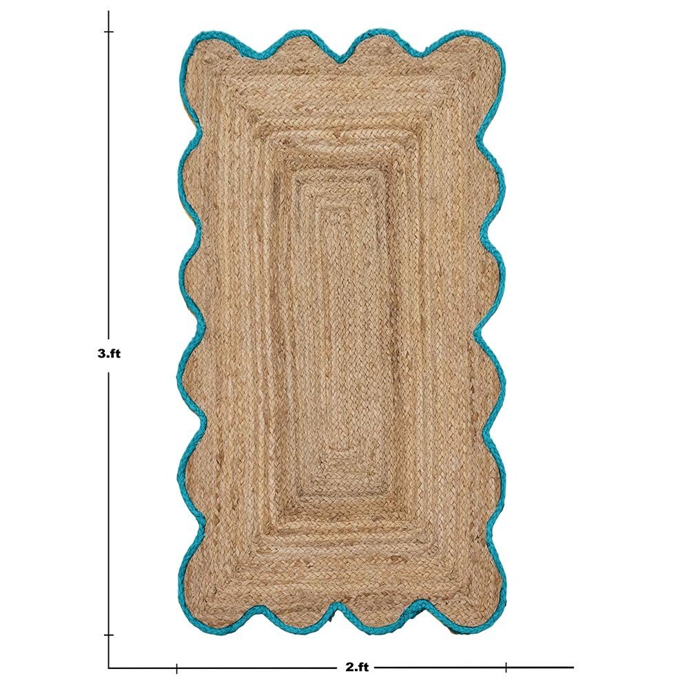 Stunning Hand Braided Sky Blue Bordered Jute Rug - Image 7
