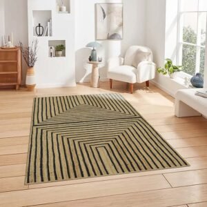 Stunning Hand Braided Geometric Black Jute Rug