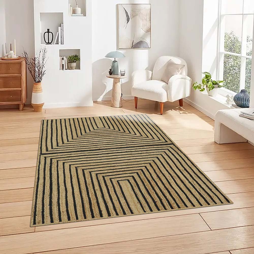Stunning Hand Braided Geometric Black Jute Rug - Image 2