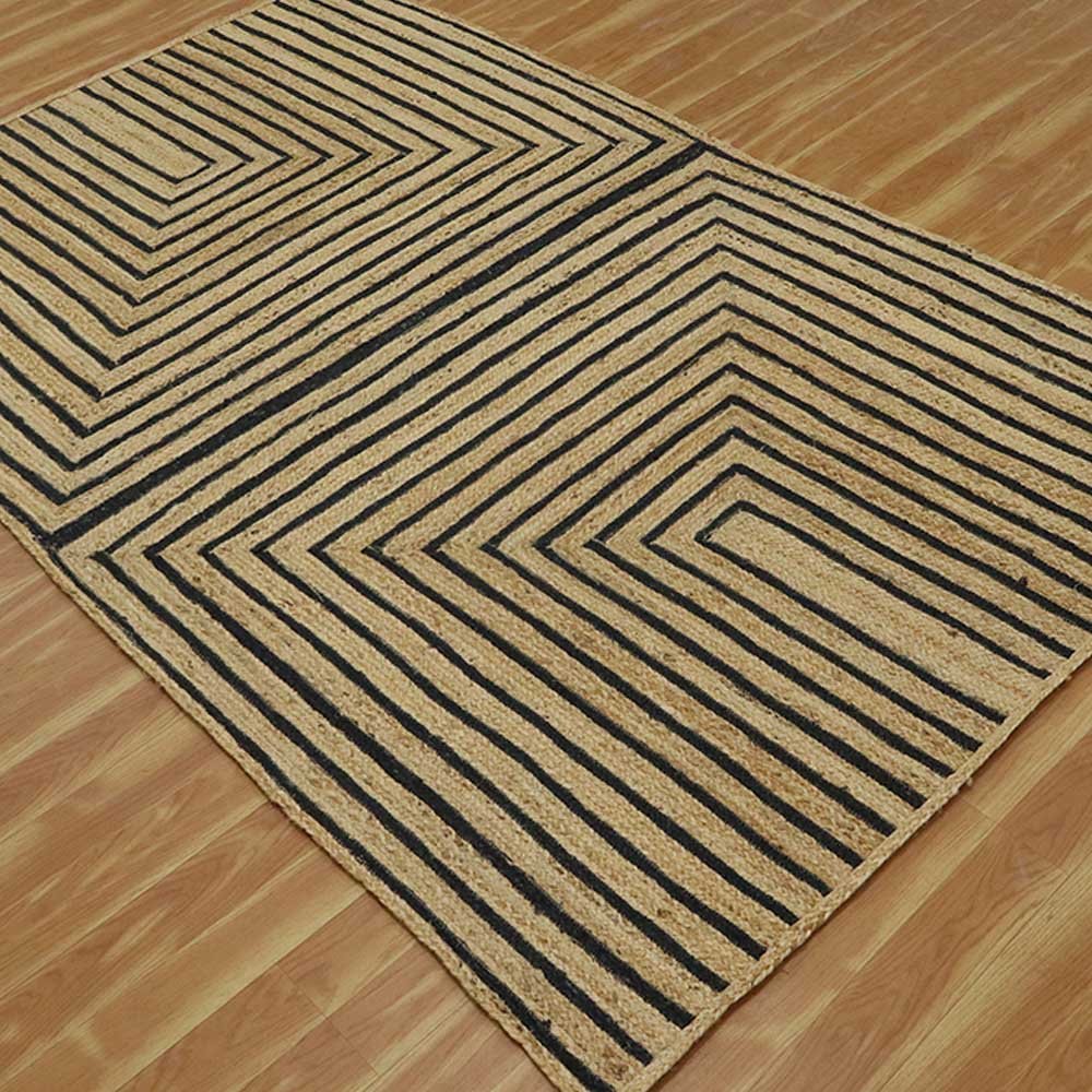 Stunning Hand Braided Geometric Black Jute Rug - Image 4