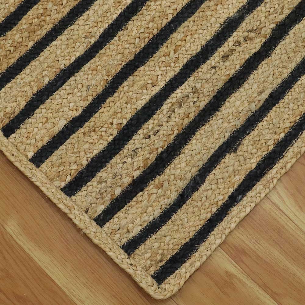 Stunning Hand Braided Geometric Black Jute Rug - Image 6